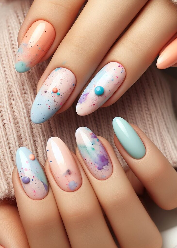 Playful pops of color! Get inspired by this trendy color splash and color pop nail art for a fun and vibrant summer mani. #nailart #colorfulnailart #nails #pocoko #summernails #brightnails