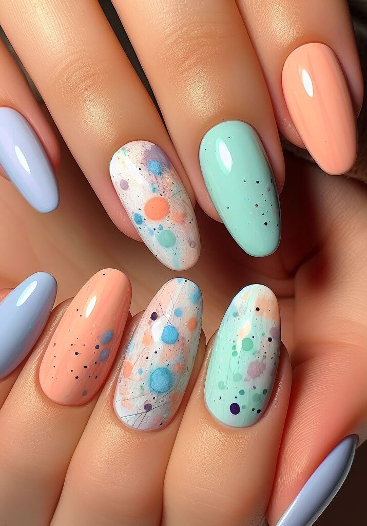Feeling artsy? Explore watercolor techniques for your colorful nail art, creating a soft and dreamy look with a blend of vibrant hues. 