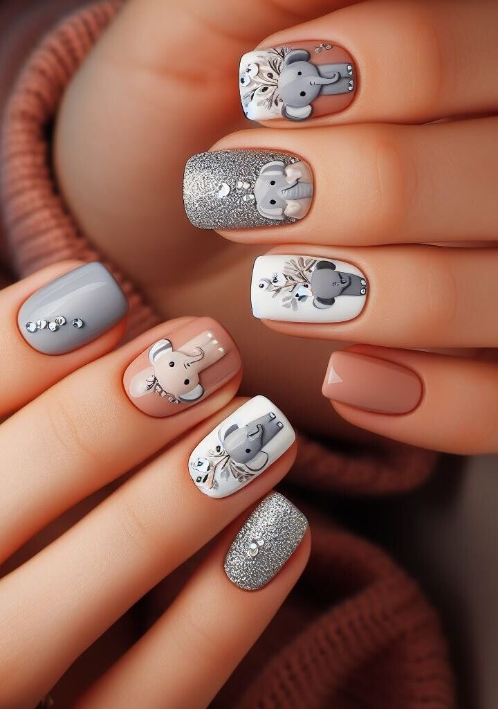 Squee-worthy sweetness! These adorable nail art designs feature playful baby elephants in all their trumpety glory. Perfect for anyone who can't resist a touch of cuteness on their fingertips.