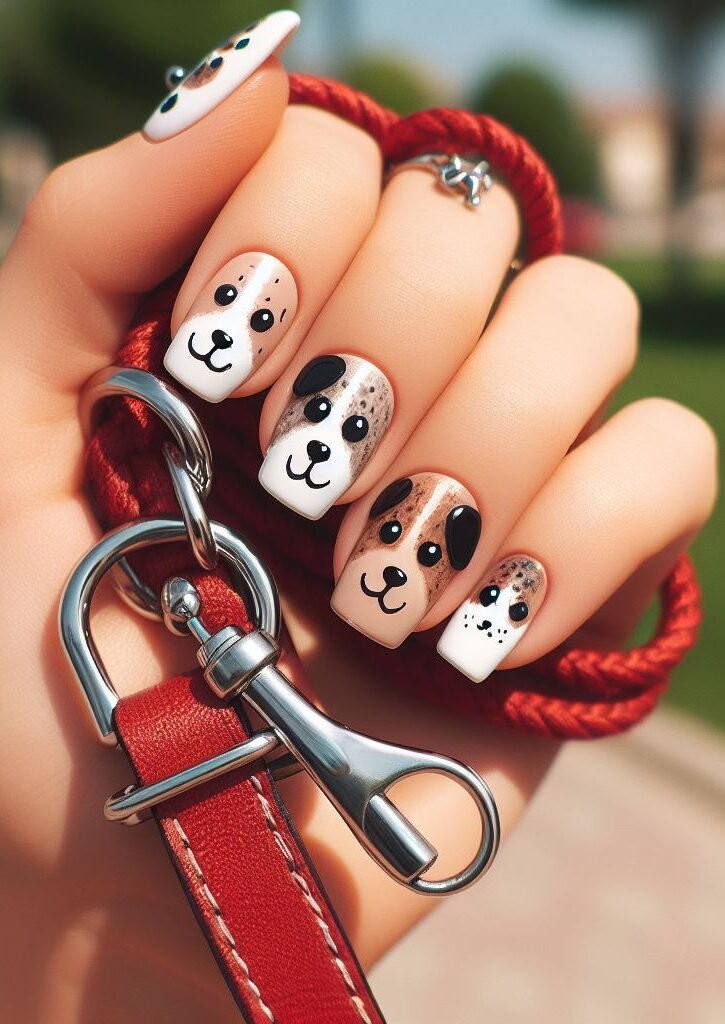 Omg! Puppy love at your fingertips! These adorable nail designs feature fluffy puppy faces in all shapes and sizes - perfect for any doggo devotee.