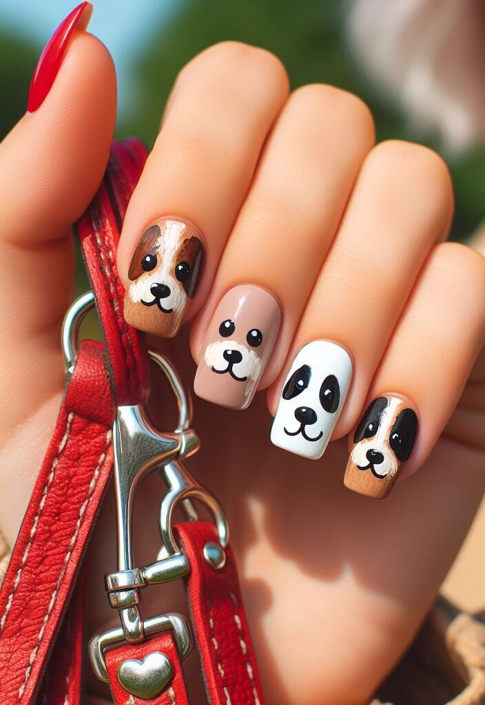 Channel your inner pup with these playful puppy face nail art ideas! From sleepy bassets to perky chihuahuas, find the perfect design to match your favorite breed. ✨