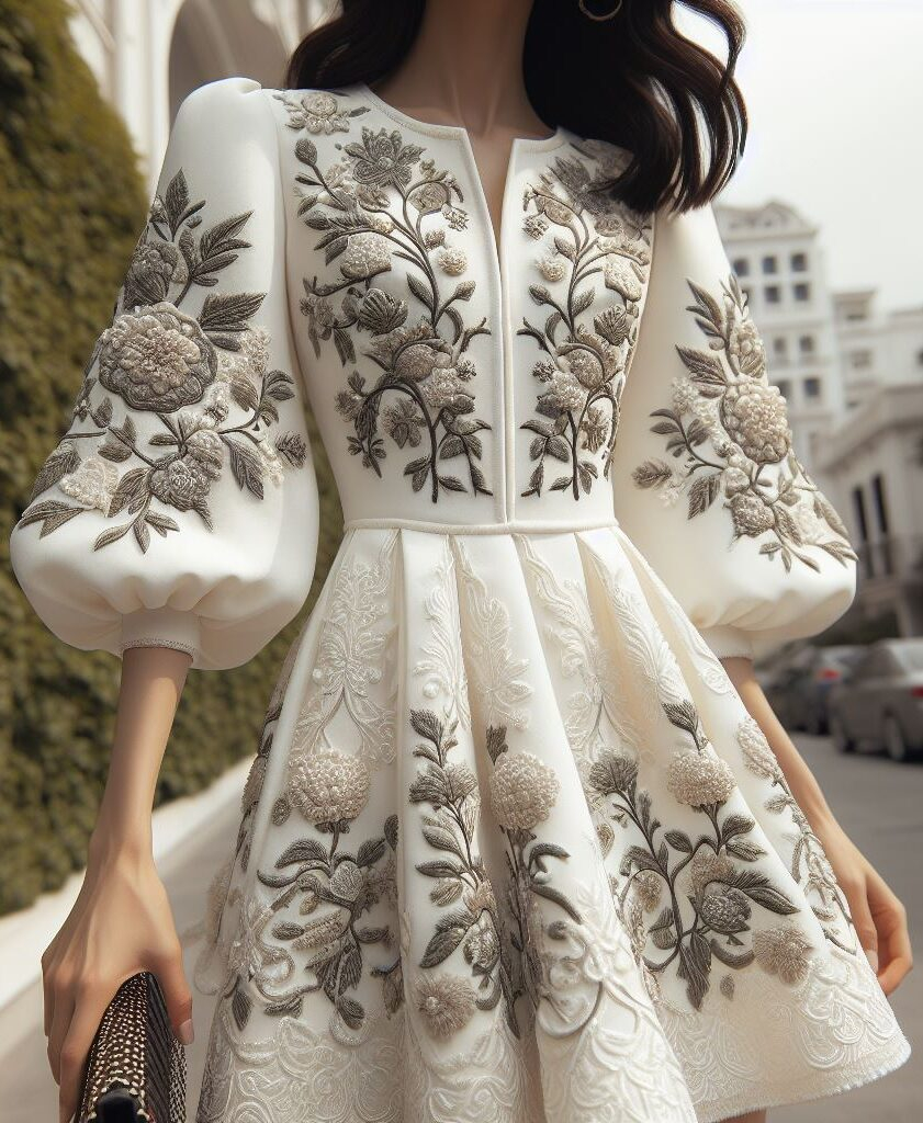 Vintage vibes! Reimagine timeless elegance with a white dress showcasing vintage-inspired embroidery patterns for a touch of nostalgic charm.