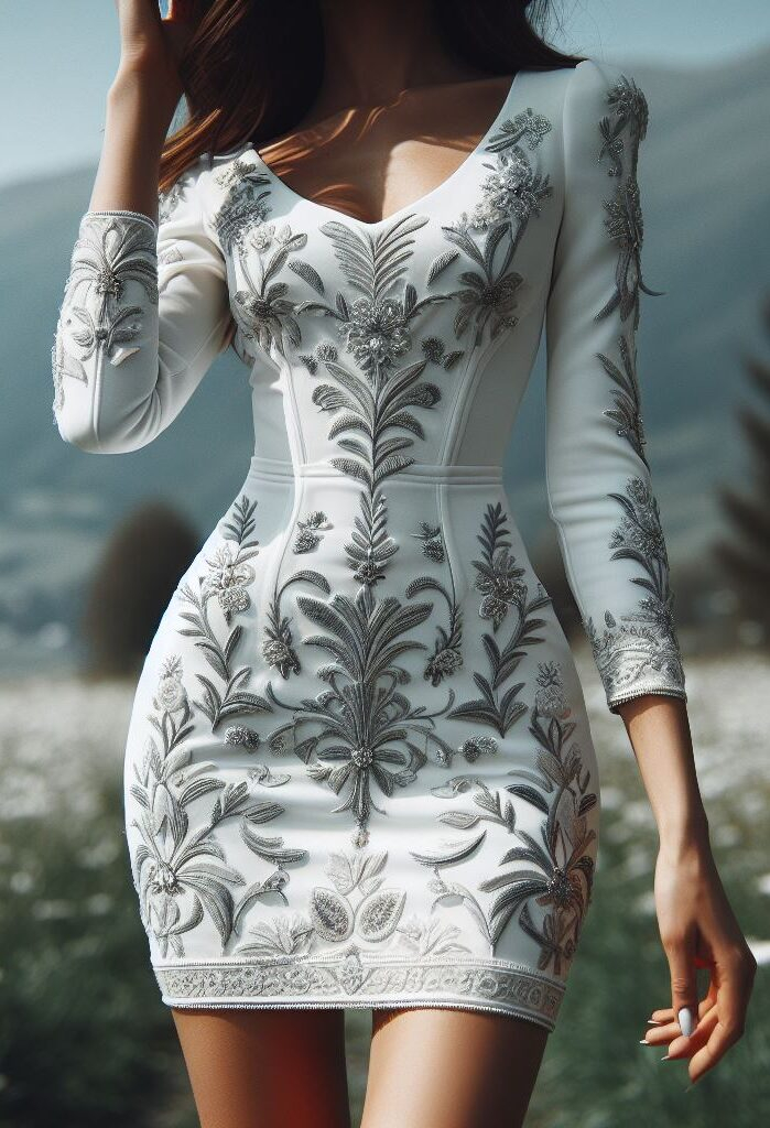 Boho chic! Channel your inner free spirit with a flowy white dress featuring intricate ethnic-inspired embroidery for a touch of bohemian flair.