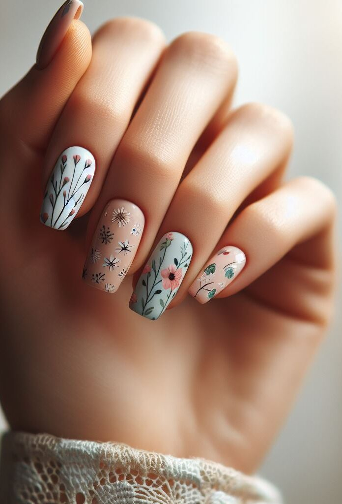 Wild and wonderful! Channel your inner free spirit with vibrant nail art featuring wildflowers and delicate ferns for a touch of bohemian flair.