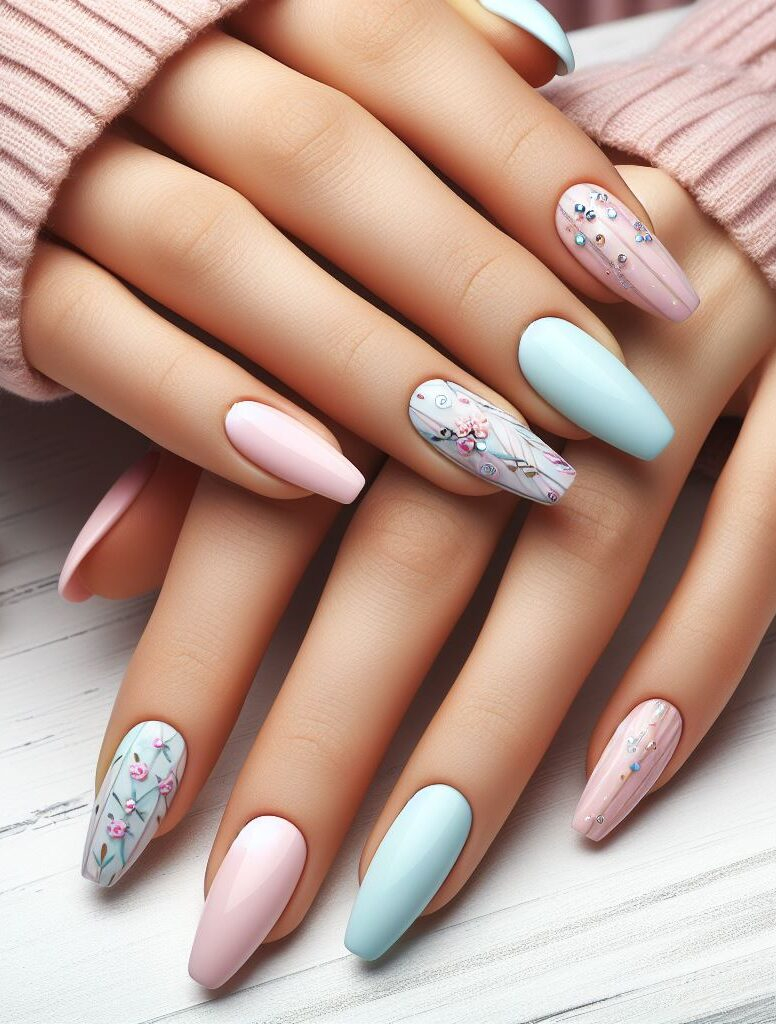 Ombre into springtime! Create a soft gradient effect with pastel colors and add tiny floral accents for a sweet and dreamy look. Floral Nail Art Designs 2024