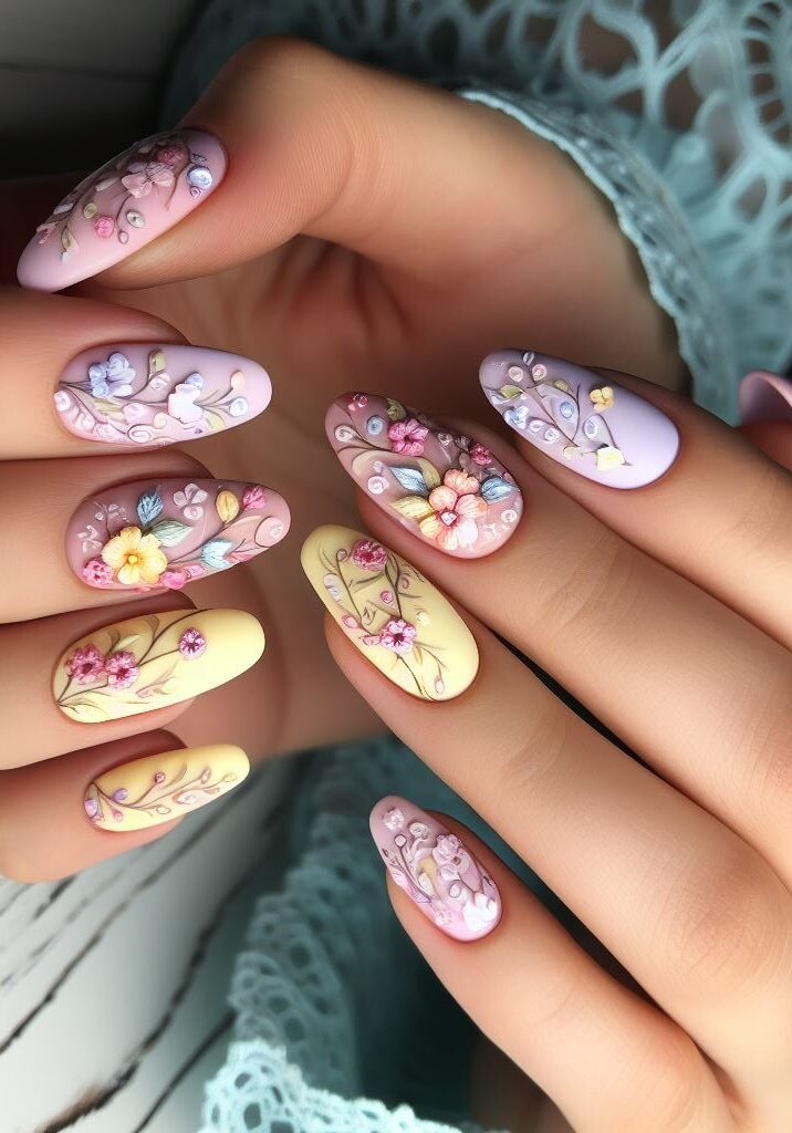 Celebrate with confetti florals! Create a playful look by using tiny flower-shaped confetti in various colors scattered across your nails.