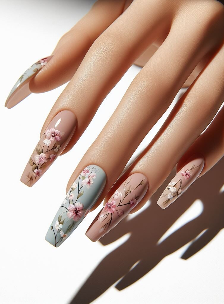 3D florals for a touch of texture! ✨ Use acrylic paints or stamping techniques to create beautiful 3D floral designs on your nails for a truly unique look. (Floral Nail Art Ideas)Blooming with elegance!