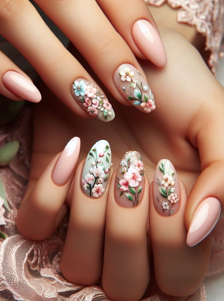 French mani gets a floral upgrade! Elevate your classic French manicure with delicate floral details on the tips for a touch of effortless elegance.