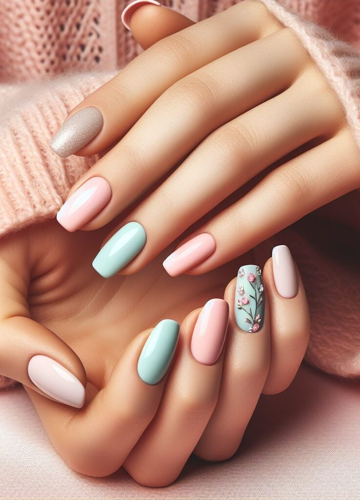 Feeling like a flower princess? Channel your inner royalty with these elegant floral nail designs adorned with pearls, glitter, or metallic accents.