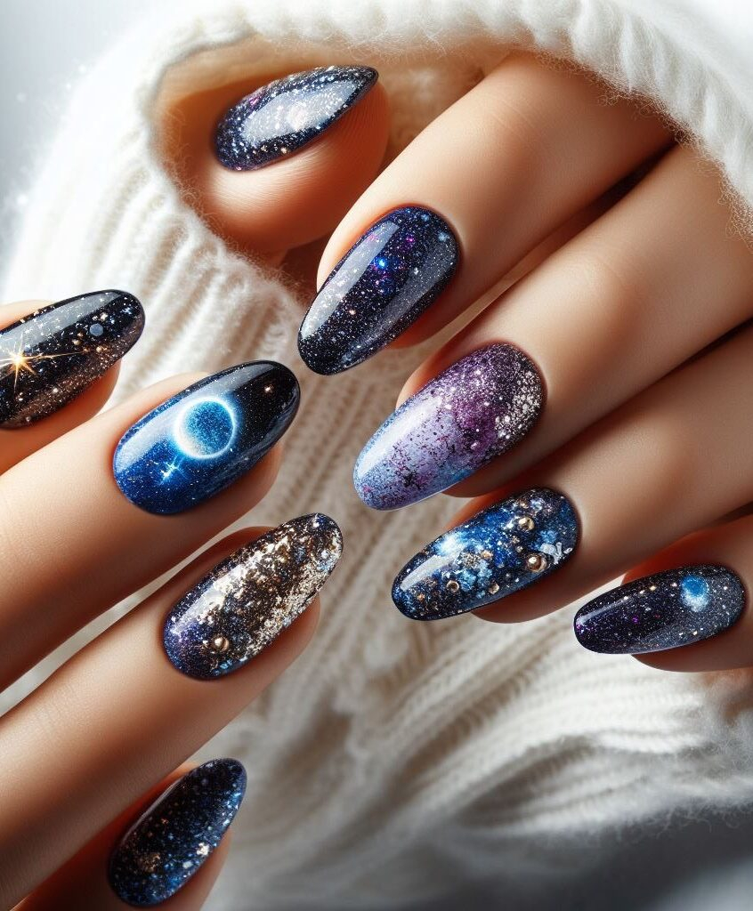 Constellations on canvas! ✨ Celebrate your zodiac sign or favorite constellation with these unique nail art designs. Pair beautiful starry backgrounds with a touch of gold or silver for a personalized touch of celestial flair.