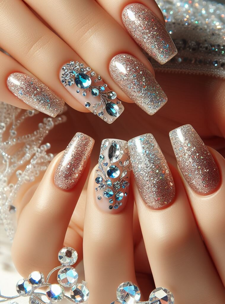 Sparkle and shine! ✨ Glitter and rhinestones nail art is the perfect way to add some glamour and drama to your fingertips. From subtle accents to full-on sparkle, the possibilities are endless!
