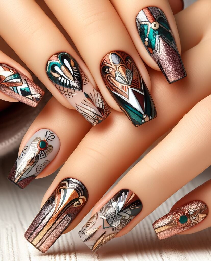 Monochrome magic! Embrace a sophisticated look with metallic geometric nail art in a single, bold color like silver, gold, or rose gold.
