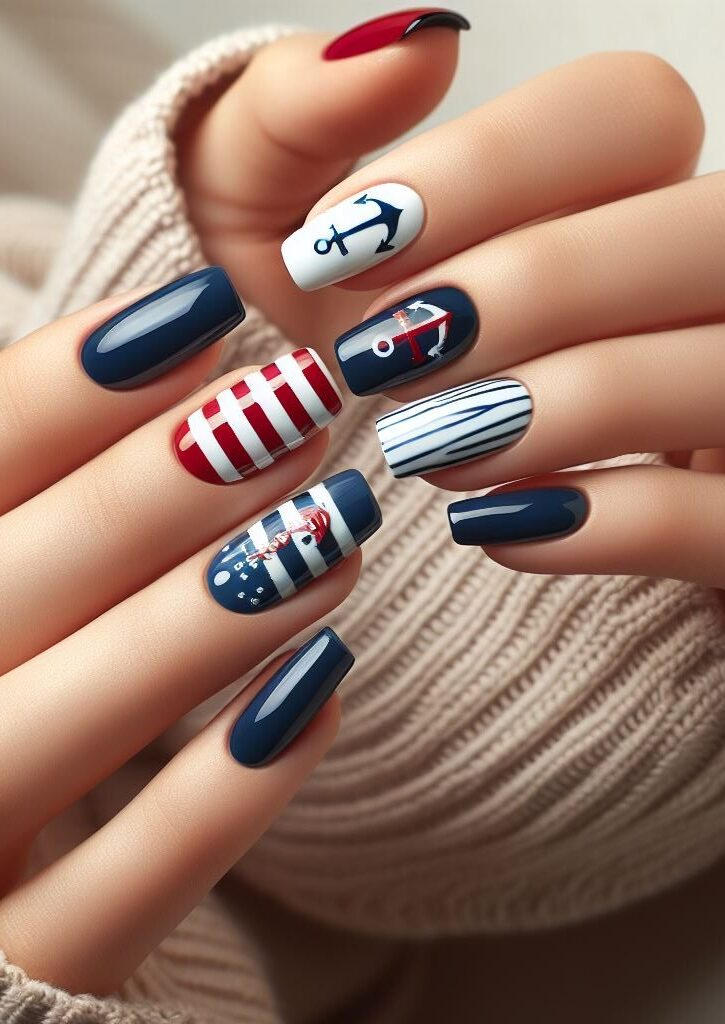 Nautical knots for landlubbers! Don't know your starboard from your stern? No worries! These playful nail art designs feature nautical knots in a variety of colors for a touch of nautical charm.