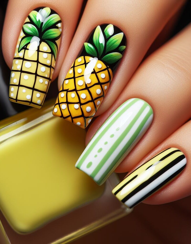 Aloha nails for 2024! Sunkissed vibes and tropical flair await with these adorable pineapple nail art designs. Perfect for adding a touch of summer fun to your fingertips year-round. ☀️