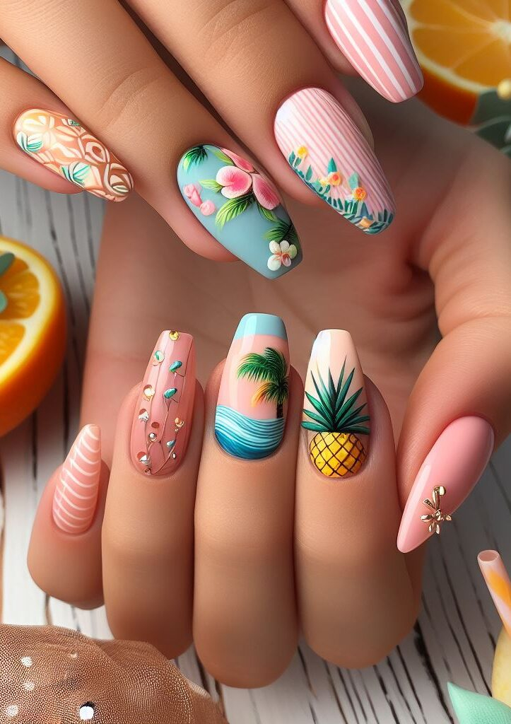 Sun-kissed nails, sweet treats! These juicy pineapple nail art designs are the perfect 2024 summer accessory. Imagine your toes in the sand and the taste of sweetness with every glance at your fingertips. ☀️