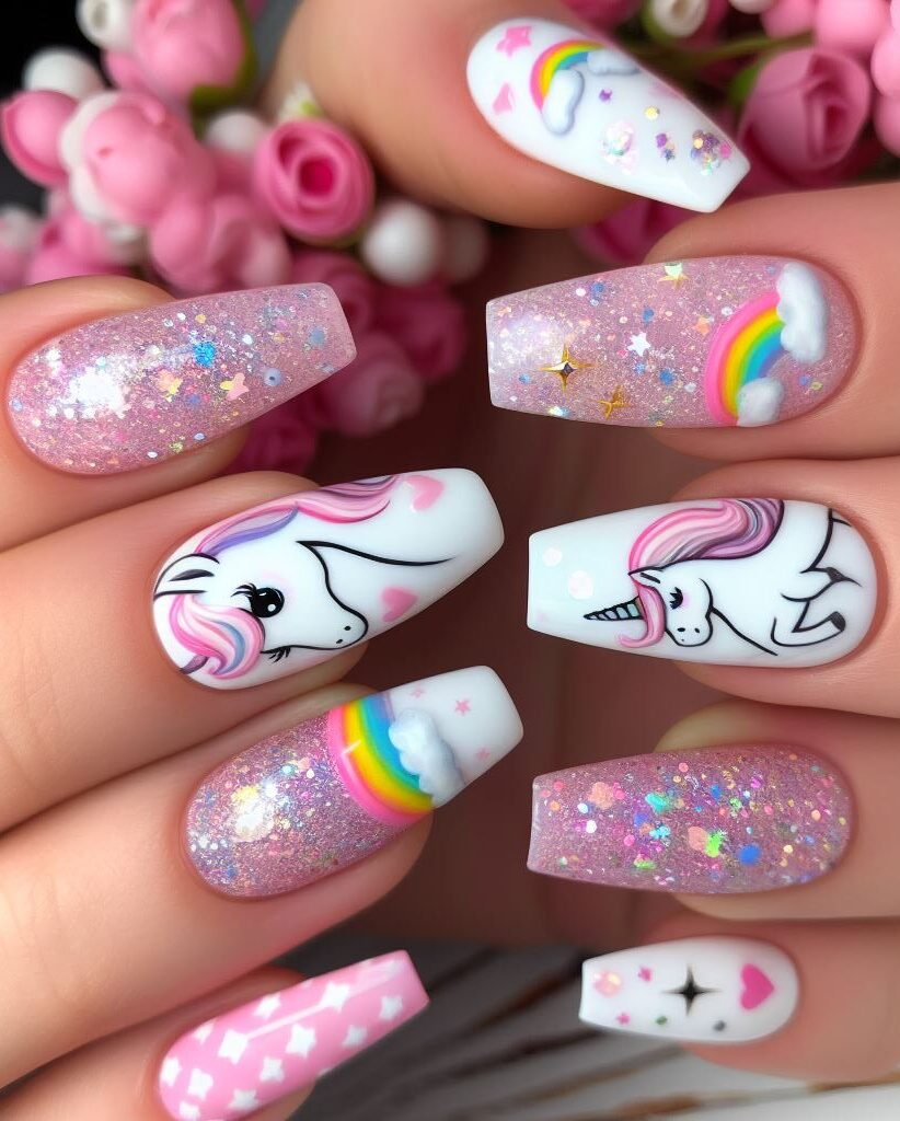 Mythical manis for 2024! Unleash your inner magic with enchanting unicorn and rainbow nail art designs that are sure to make a whimsical statement.