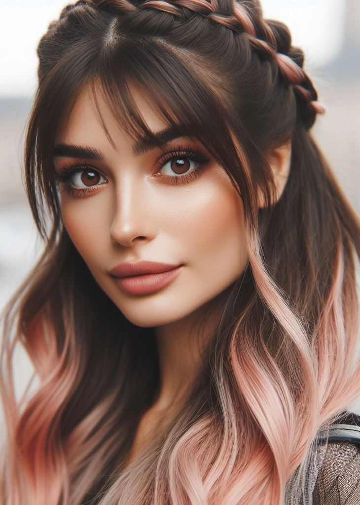 Looking for a hairstyle that's perfect for any occasion? This blush pink ombre with a crown braid is the answer! #pinkhair #crownbraid #pocoko
