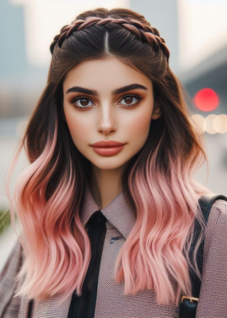 Get ready to turn heads with this gorgeous blush pink ombre and crown braid! #pinkhairgoals #hairstylesforteens #pocoko