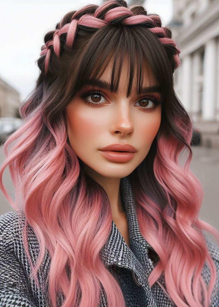 Add a touch of whimsy to your look with this blush pink ombre and crown braid hairstyle. ✨ #pinkombrehair #hairstyleinspiration #pocoko
