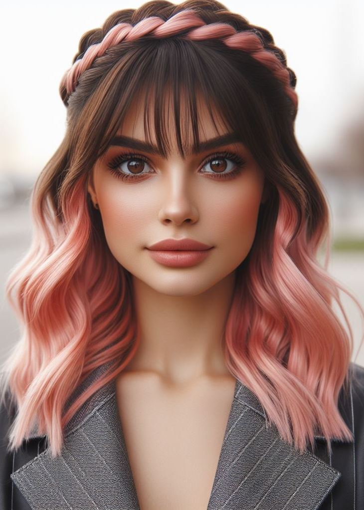 Rock this stunning blush pink ombre with a crown braid for a hairstyle that's both playful and sophisticated. #pinkhairstyle #pocoko #hairstylesforgirls