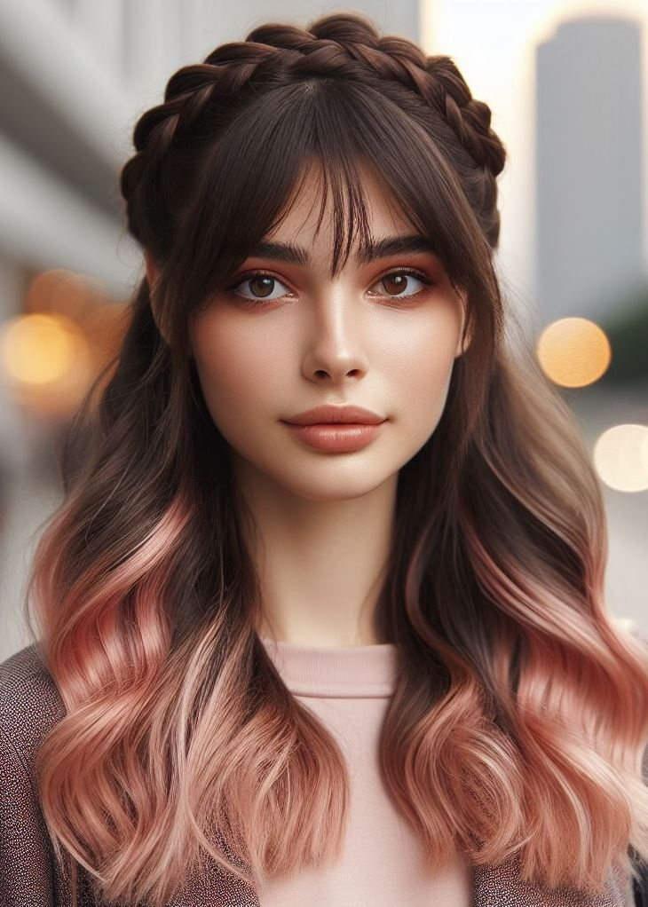 This blush pink ombre with a crown braid is the perfect hairstyle for a special occasion. #pinkhairfun #easyhairstyles #pocoko