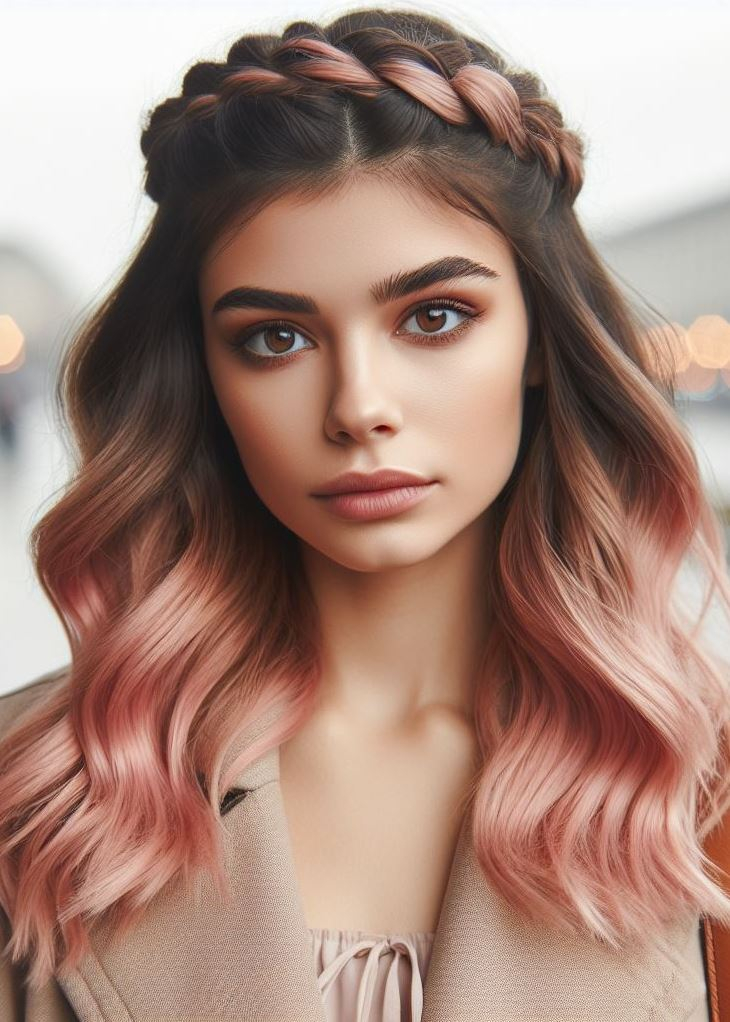 Channel your inner princess with this blush pink ombre and crown braid hairstyle. #pinkhairdontcare #hairstylesforlonghair #pocoko