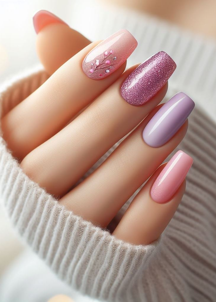 Ombre Nails: The Effortless Way to Stunning Gradients | Pocoko Date night nails on point! Pink & purple ombre with a hint of sparkle is undeniably romantic. ✨