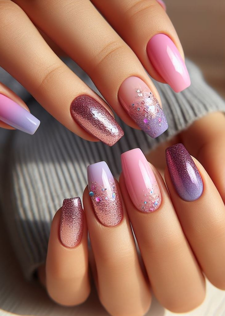 Ombre Nails: The Effortless Way to Stunning Gradients | Pocoko Channel your inner unicorn with pink & purple ombre nails! ✨ Dazzle with a touch of glitter for a magical mani.