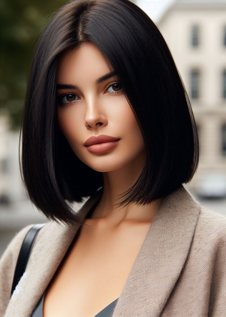 Go bold and beautiful with medium hair! The combination of a jet black color and a sleek straight cut is timeless and effortlessly chic. #hairstyles #hairgoals #pocoko