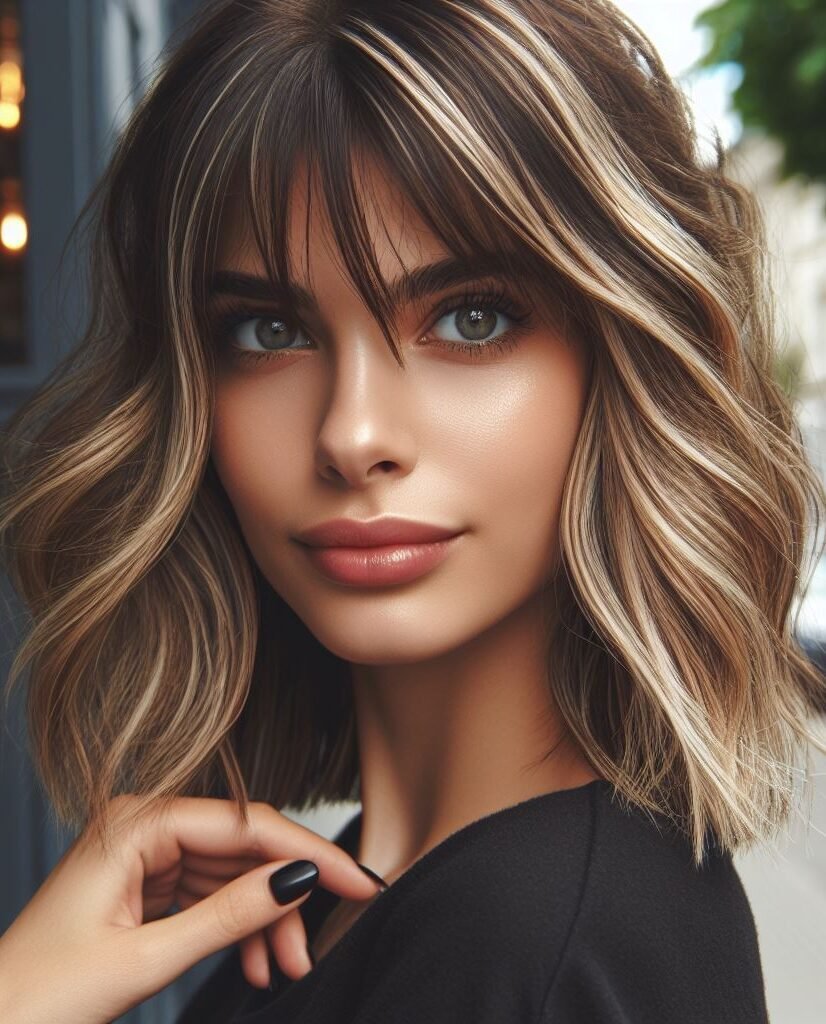 Curtain Bangs: Your Effortless Guide to 55 Stunning Styles! | Pocoko Elevate your style with Curtain Bangs on medium-length wavy hair, featuring a blend of brown tones with blonde highlights. This versatile and chic hairstyle adds a touch of modern sophistication to any look. #CurtainBangs #WavyHair #BrownBlondeHighlights #POCOKO