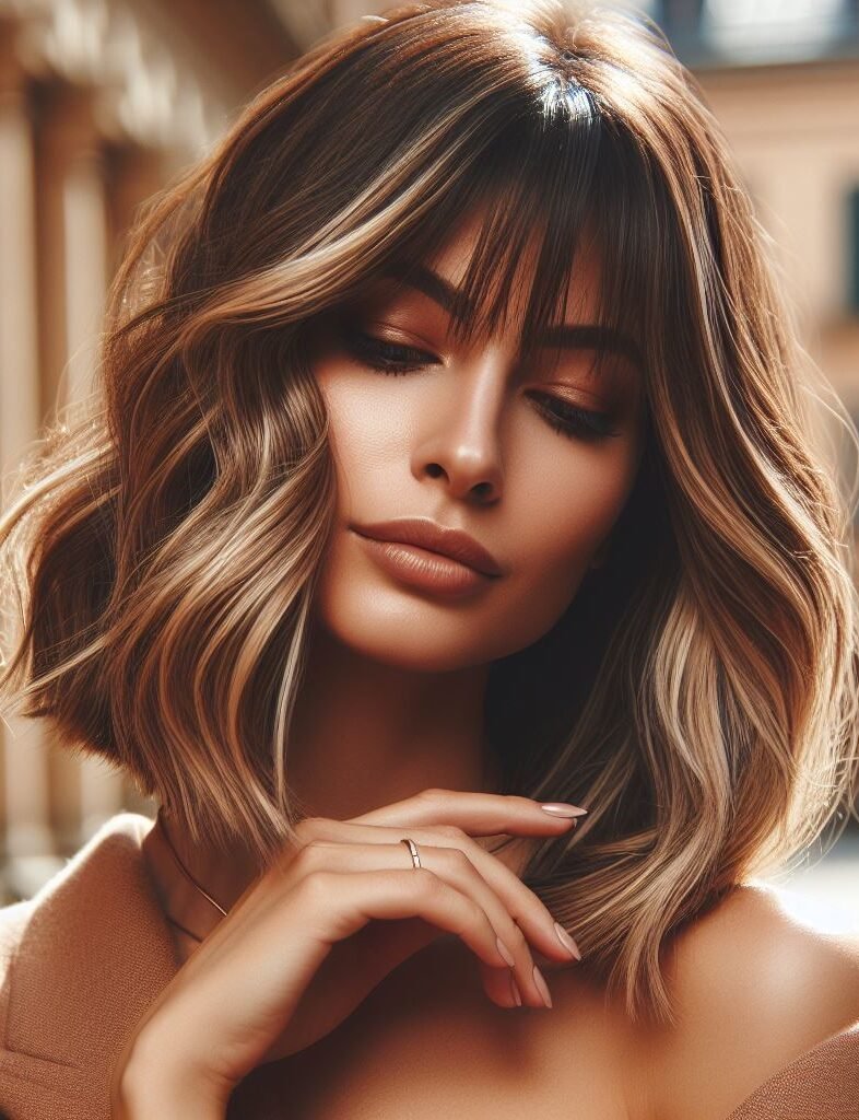 Curtain Bangs: Your Effortless Guide to 55 Stunning Styles! | Pocoko Transform your look with Curtain Bangs on medium-length wavy hair, combining rich brown shades with subtle blonde highlights. This stylish and adaptable hairstyle brings a contemporary edge to any ensemble. #CurtainBangs #WavyHair #BrownBlondeHighlights #POCOKO
