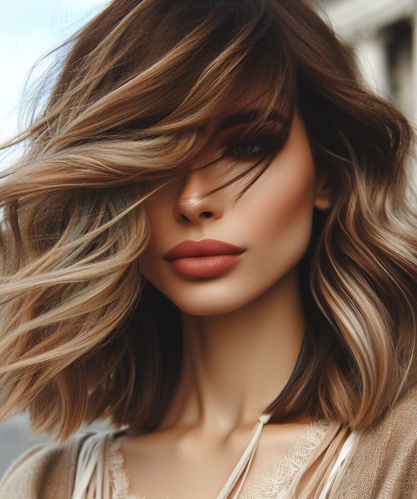 Curtain Bangs: Your Effortless Guide to 55 Stunning Styles! | Pocoko Revamp your style with Curtain Bangs on medium-length wavy hair, featuring a blend of luscious brown hues and soft blonde highlights. This versatile and chic hairstyle adds a modern touch of sophistication to your look. #CurtainBangs #WavyHair #BrownBlondeHighlights #POCOKO