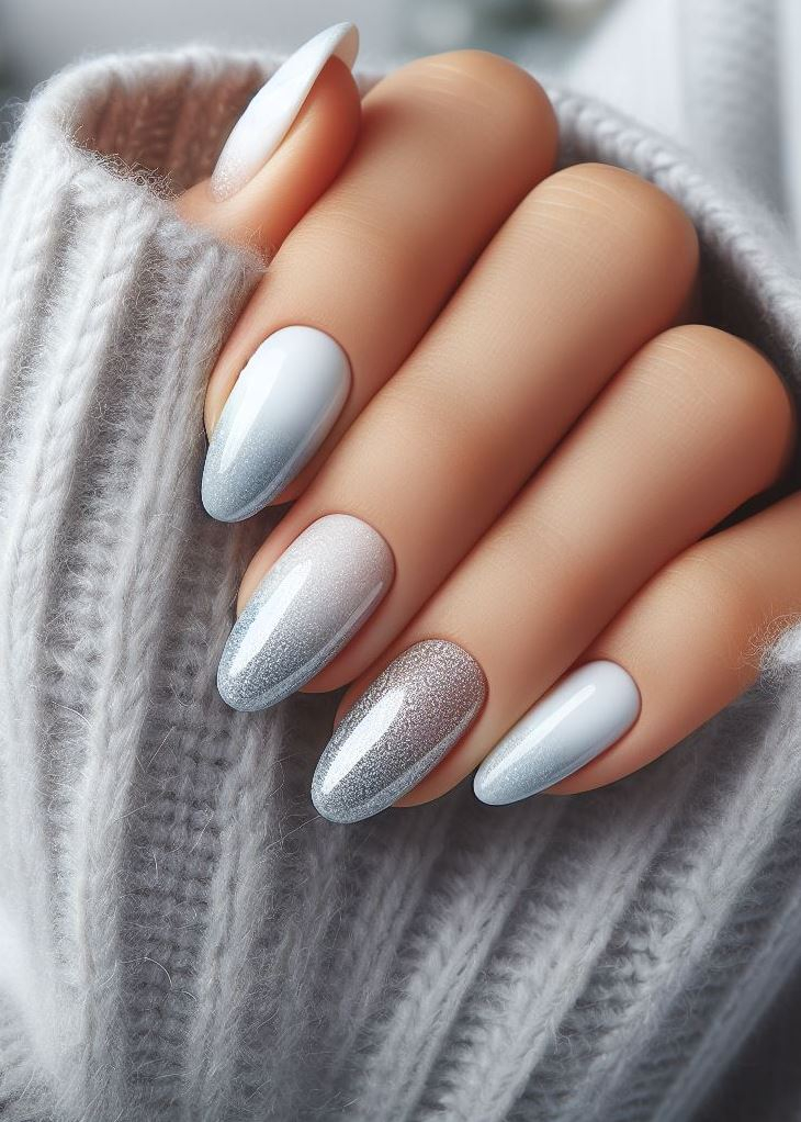 Ombre magic! 🪄 This silver to white blend creates a stunning gradient that mimics freshly fallen snow.