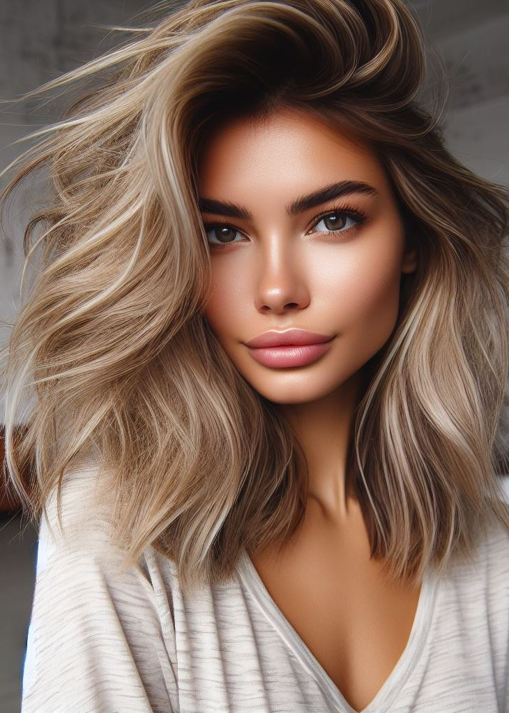 Wake up & wow! Tousled bedhead with sandy blonde highlights creates a carefree, chic look for medium hair. #bedheadhair #blondehair #pocoko #mediumhair