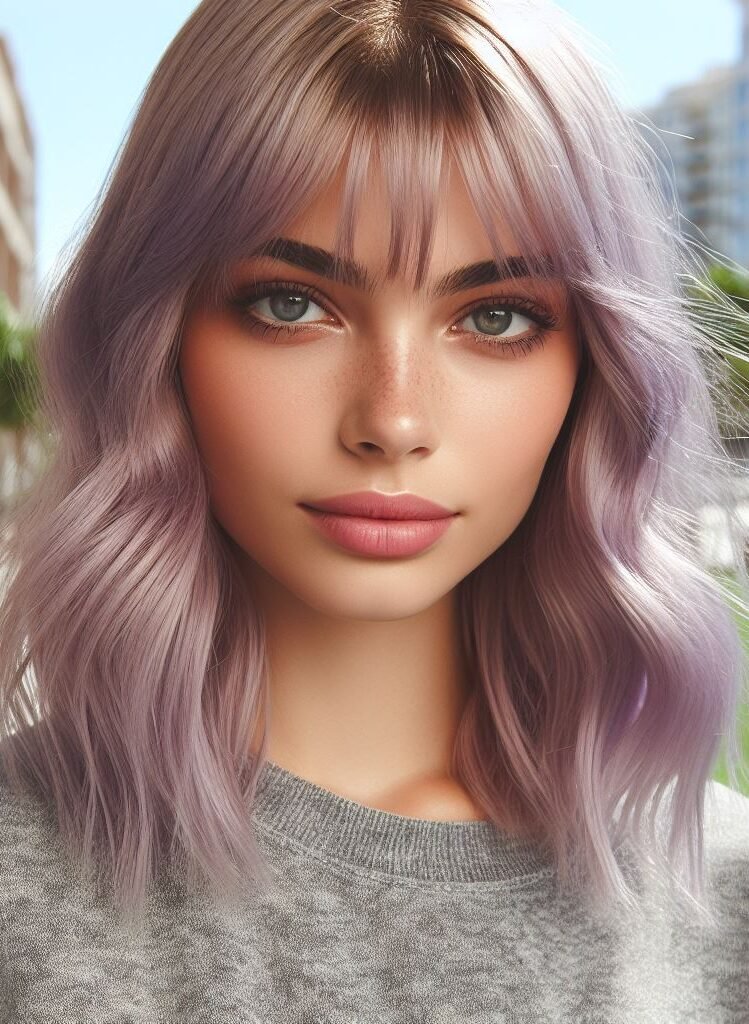 Curtain Bangs: Your Effortless Guide to 55 Stunning Styles! | Pocoko Immerse yourself in elegance with Curtain Bangs complementing medium-length lilac wavy hair. This enchanting hairstyle exudes a delicate yet captivating charm, perfect for those seeking to express their unique style. Embrace the magic of individuality with #CurtainBangs #LilacHair #WavyHair #POCOKO
