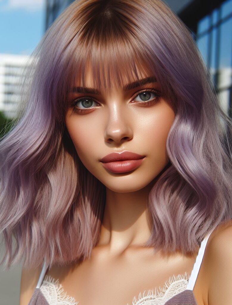 Curtain Bangs: Your Effortless Guide to 55 Stunning Styles! | Pocoko Immerse yourself in the ethereal beauty of Curtain Bangs on medium-length lavender wavy hair. This captivating hairstyle exudes a blend of soft elegance and whimsical charm, perfect for expressing individuality. Embrace your unique style with #CurtainBangs #LavenderHair #WavyHair #POCOKO