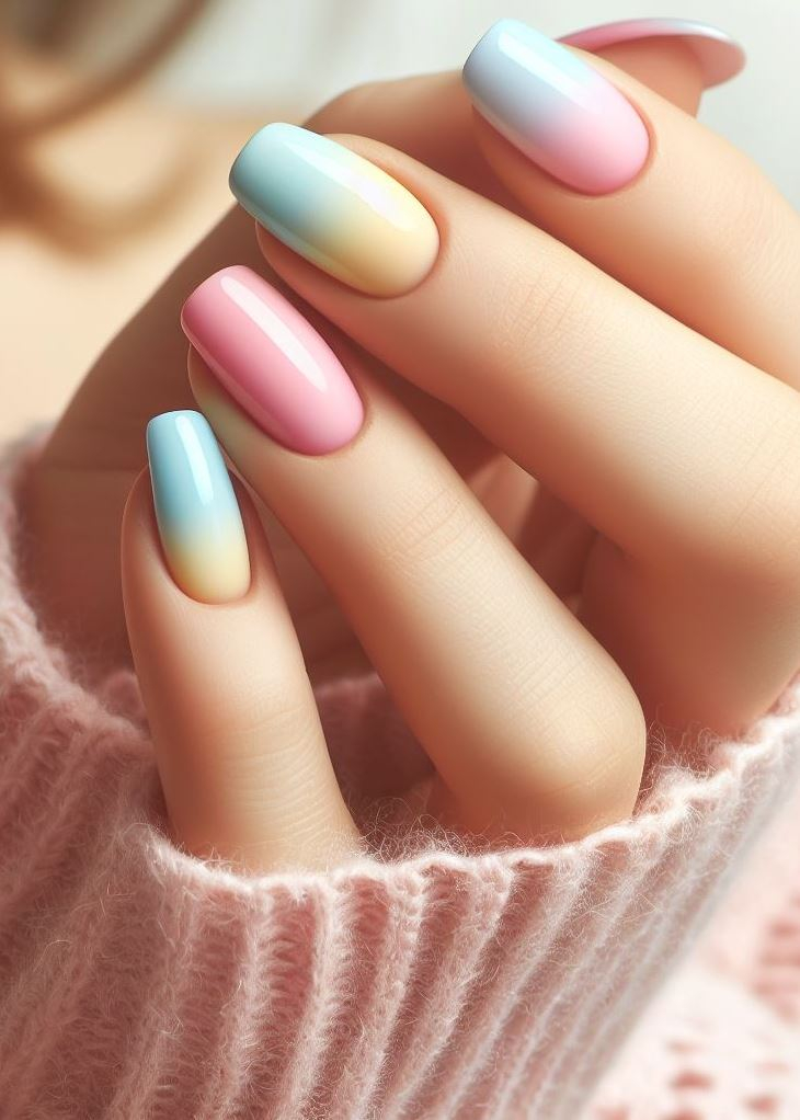 Don't just wear your heart on your sleeve, wear it on your fingertips! Pastel rainbow ombre nails are full of love and joy. ❤️