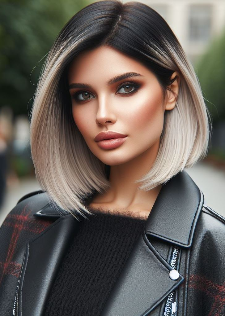 Sharp & chic! This icy blonde angled bob with razor-sharp lines creates a statement-making hairstyle for medium hair. #pocoko #hairstyle #iceblonde