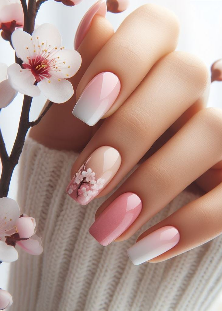 ¡Añade un toque de fantasía a tus uñas! Las uñas ombre en flor de cerezo son un diseño divertido y romántico para cualquier ocasión.