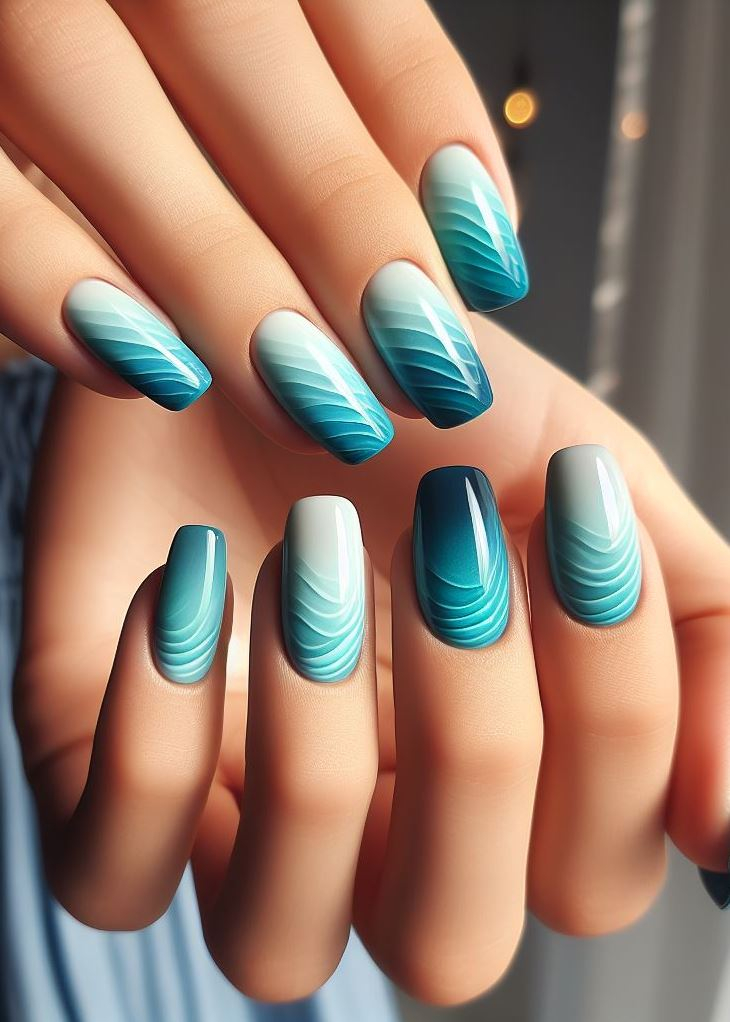 Ombre Nails: The Effortless Way to Stunning Gradients | Pocoko Ocean vibes all year round! This blue to teal ombre is the perfect way to bring the beach to your fingertips.