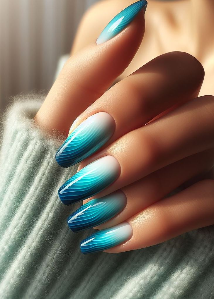 Ombre Nails: The Effortless Way to Stunning Gradients | Pocoko Craving a cool and refreshing mani? Look no further than these calming blue to teal gradient nails.