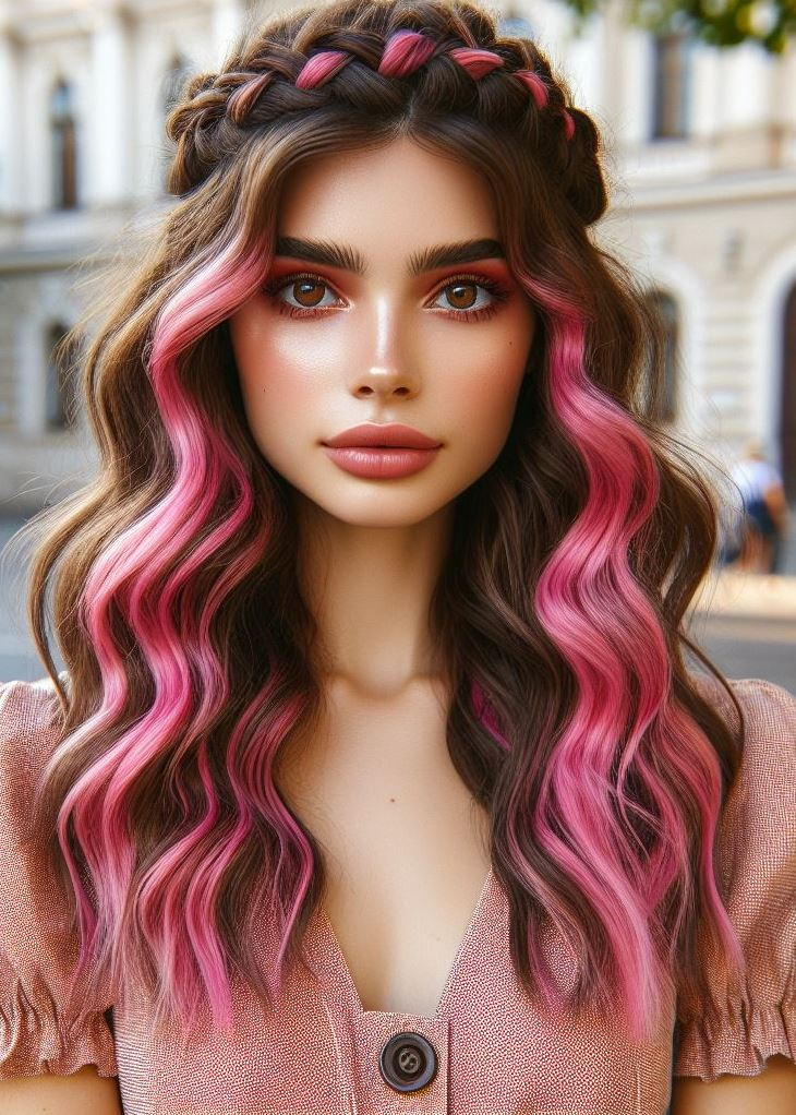 Get ready to turn heads with this show-stopping bubblegum pink ombre and crown braid hairstyle! #pinkhairlife #hairstyleideas #pocoko