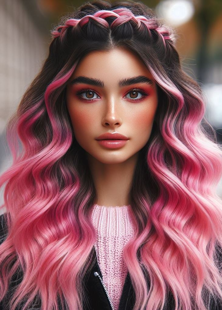 Add a touch of magic to your look with this enchanting bubblegum pink ombre and crown braid. ✨ #pinkhairlove #hairstylesbytutorial #pocoko