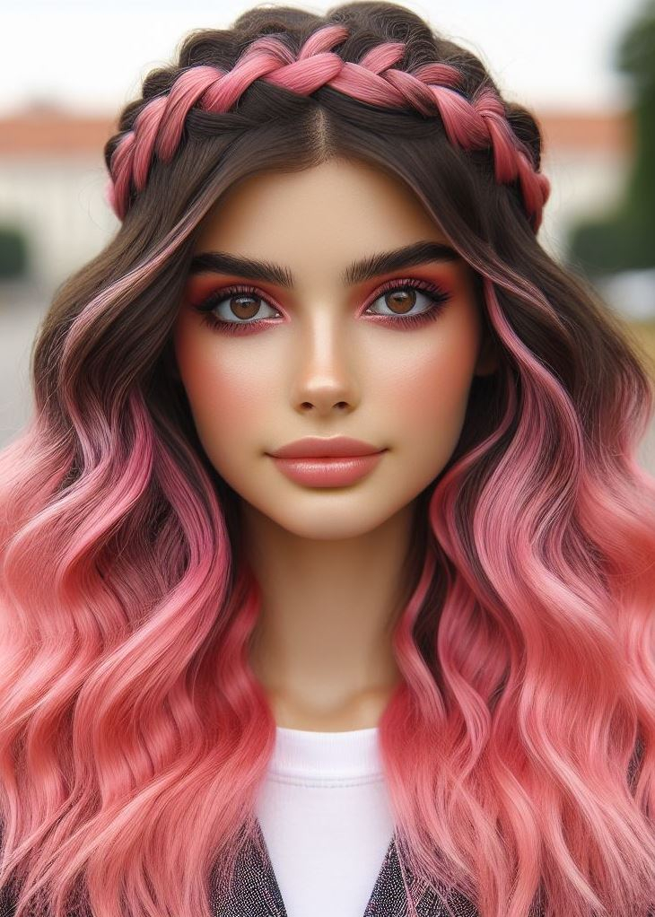 Feeling bold? Try this statement-making bubblegum pink ombre with a crown braid! ‍♀️ #pinkhairmagic #hairstyleoftheday #pocoko