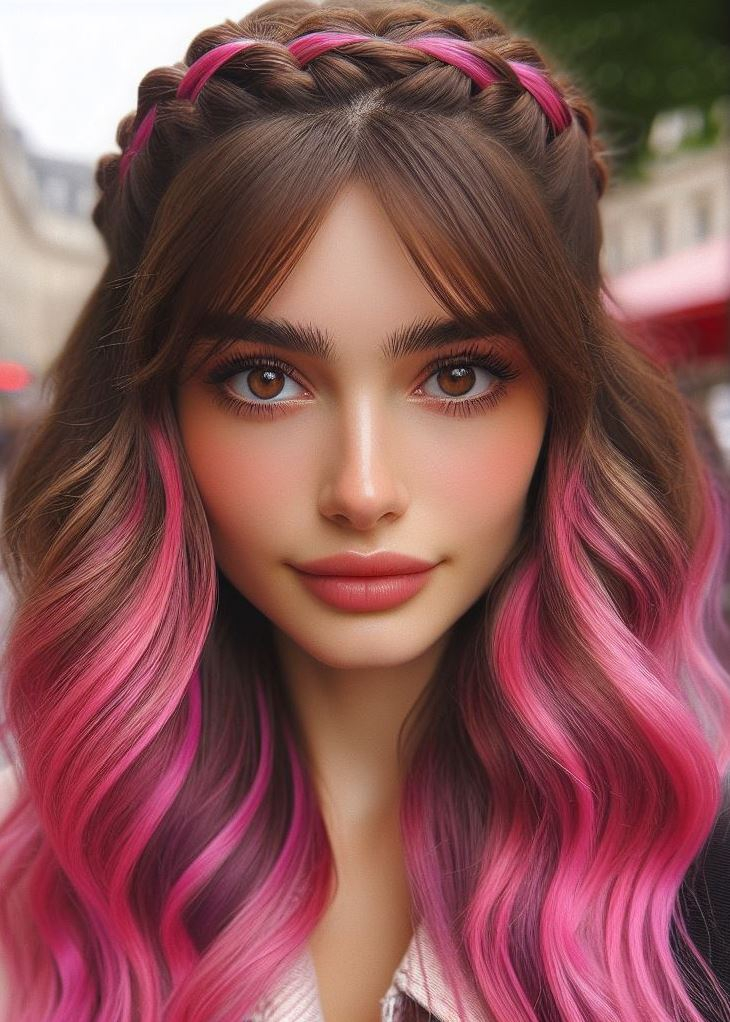 Stand out from the crowd with this vibrant bubblegum pink ombre and crown braid combo! #bubblegumhair #hairstylesforteens #pocoko