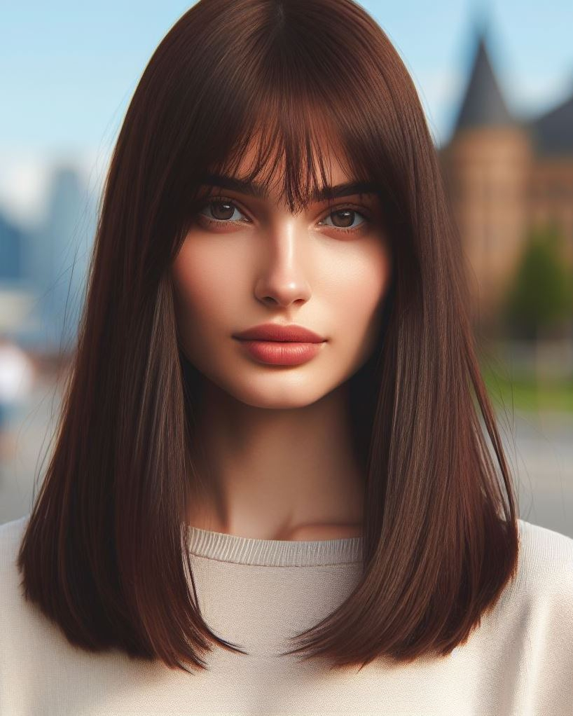 Simple yet stunning: medium hair with a blunt cut and rich chocolate brown adds instant polish. #hairgoals #mediumhair #pocoko