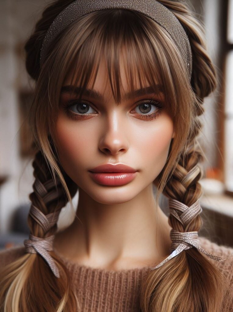 Curtain Bangs: Your Effortless Guide to 55 Stunning Styles! | Pocoko Enhance your style with Curtain Bangs paired with a delightful Headband and Braided Pigtails Hairstyle. This playful yet chic combination adds a whimsical touch to your look, suitable for various occasions. Embrace your versatile style with #CurtainBangs #HeadbandHairstyle #BraidedPigtails #POCOKO