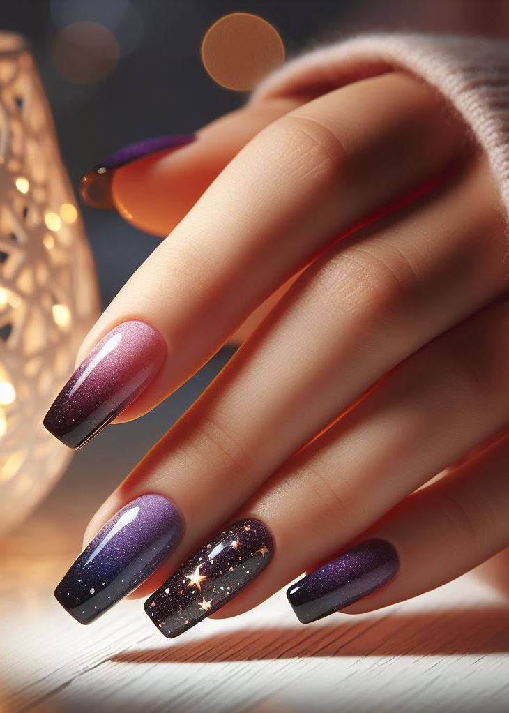 ¿Te sientes fuera de este mundo? Rock Galaxy Ombre Nails para darle un toque de magia celestial en la punta de tus dedos.