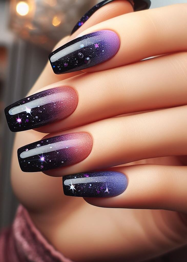 Let your nails be your spaceship! Explore the universe with a mesmerizing galaxy ombre design.