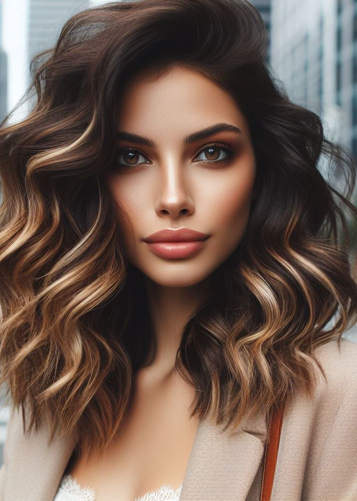Effortless allure! Tousled curls and a sultry brunette shade create a romantic and effortlessly sexy look for medium hair. #pocoko #brunettehair #curls
